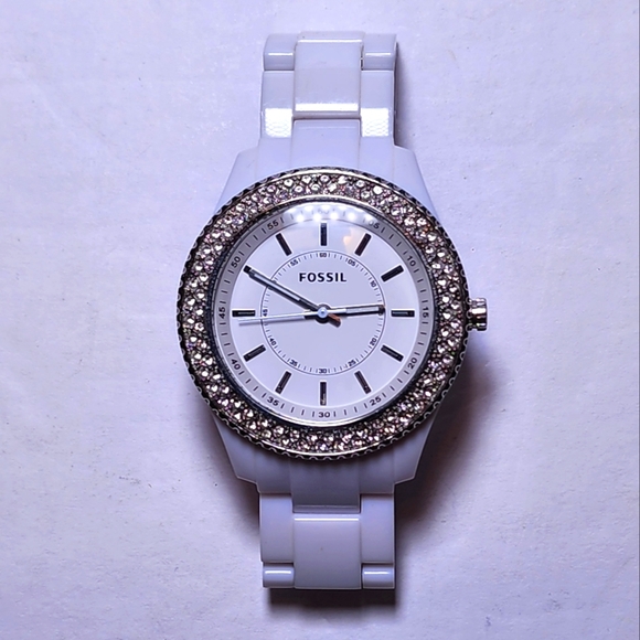 Fossil Stella ES-2444 Crystal Bezel White Ceramic Watch - Picture 1 of 8